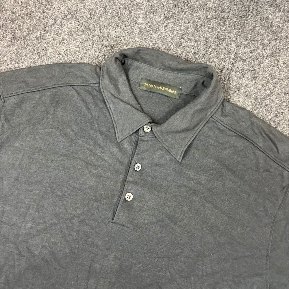 Banana Republic Mens Size Large Short Sleeve Polo Shirt Charcoal Gray Knit